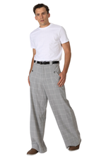 Load image into Gallery viewer, Grey Plaid Men&#39;s Tango Pants With Button Pocket Details
