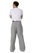 Load image into Gallery viewer, Grey Plaid Men&#39;s Tango Pants With Button Pocket Details
