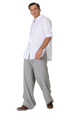 Load image into Gallery viewer, Grey Plaid Men&#39;s Tango Pants With Button Pocket Details
