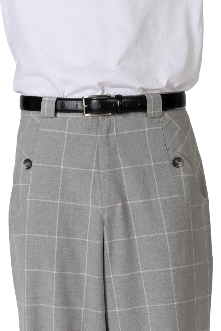 Grey Plaid Men's Tango Pants With Button Pocket Details