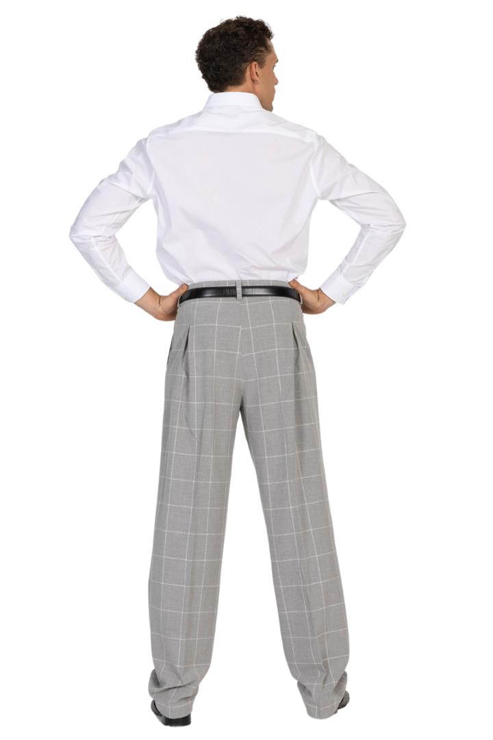 Grey Plaid Pants With Front And Back Pleat