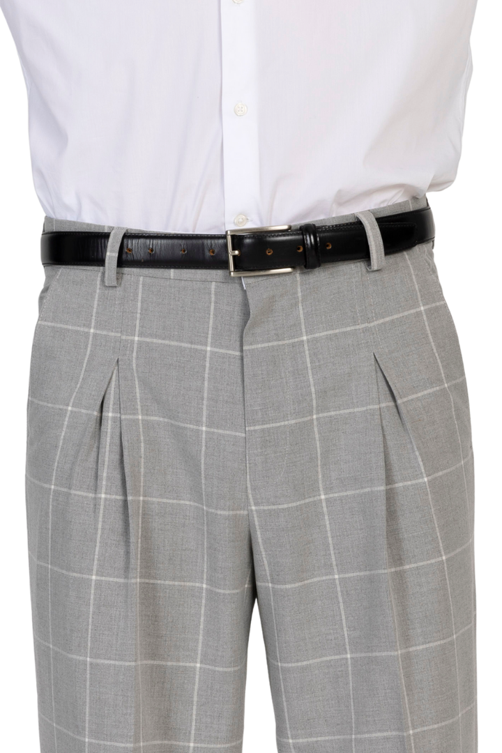 Grey Plaid Pants With Front And Back Pleat
