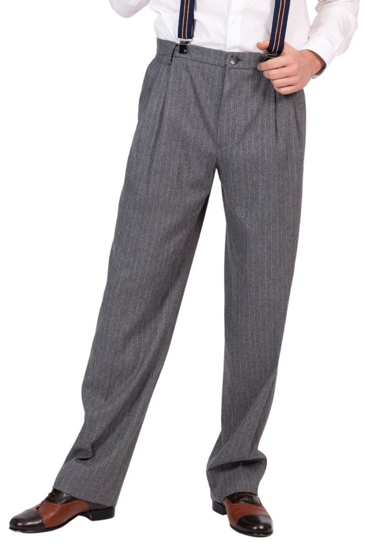 Grey Striped Tango Pants With Two Pleats