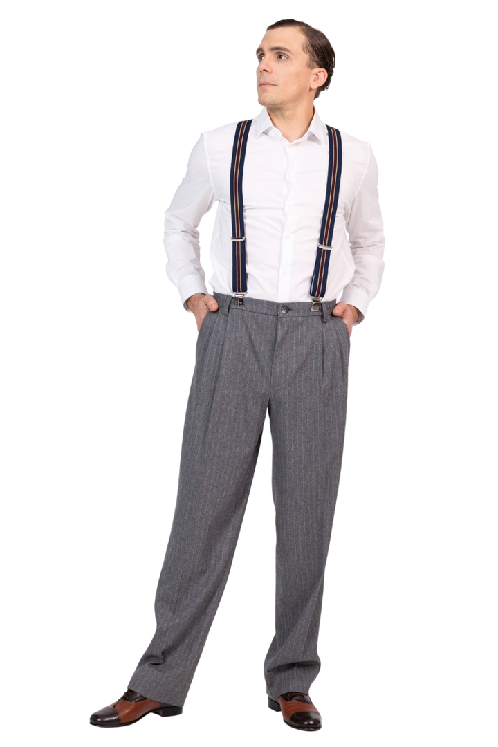 Grey Striped Tango Pants With Two Pleats