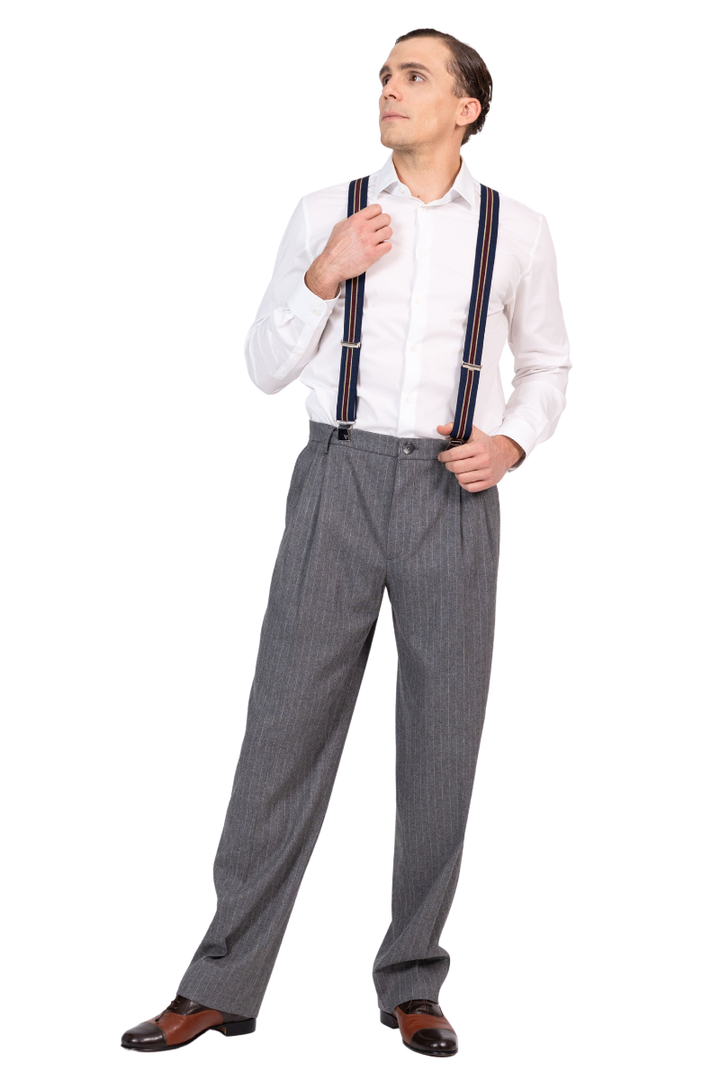 Grey Striped Tango Pants With Two Pleats