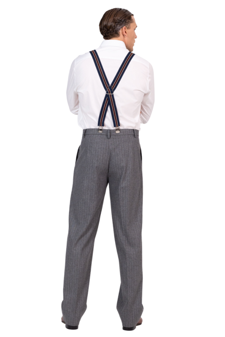 Grey Striped Tango Pants With Two Pleats
