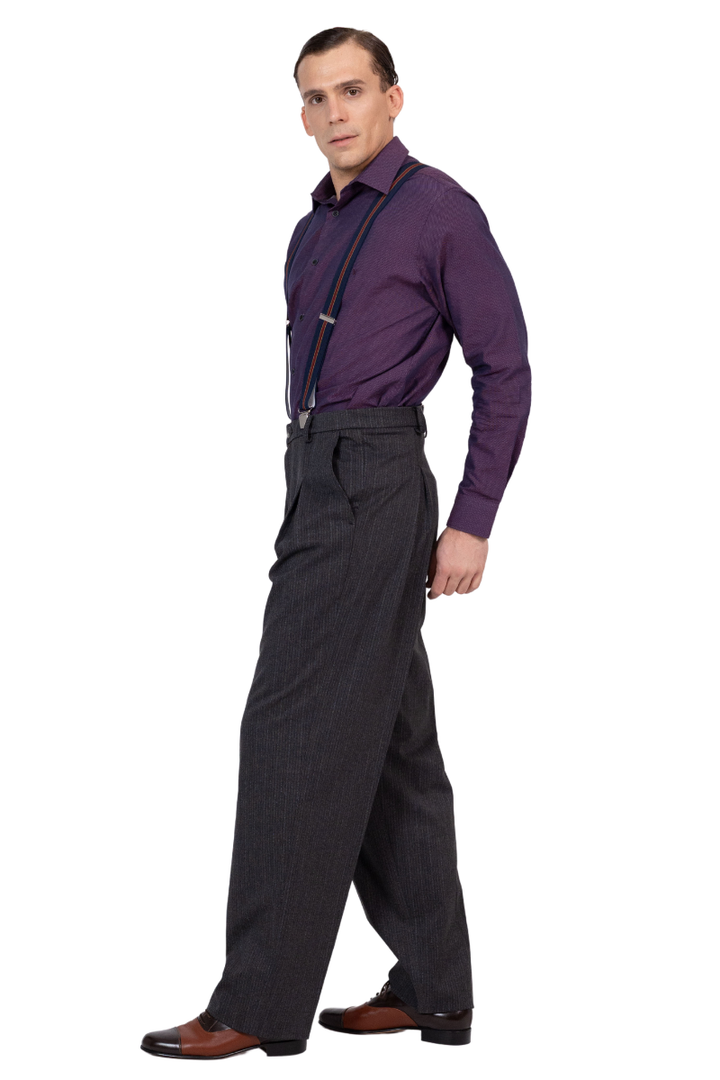 Charcoal Men's Tango Pants With Three Pleats