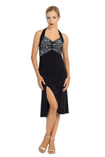 Load image into Gallery viewer, Black Halter-neck Tango Dress with Lace Bust (S)