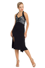 Load image into Gallery viewer, Black Halter-neck Tango Dress with Lace Bust (S)