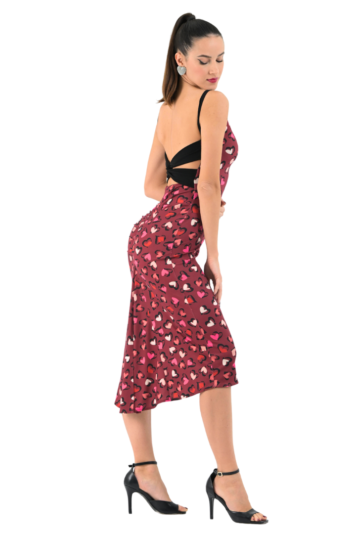 Heart Print Low Back Midi Fishtail Dress