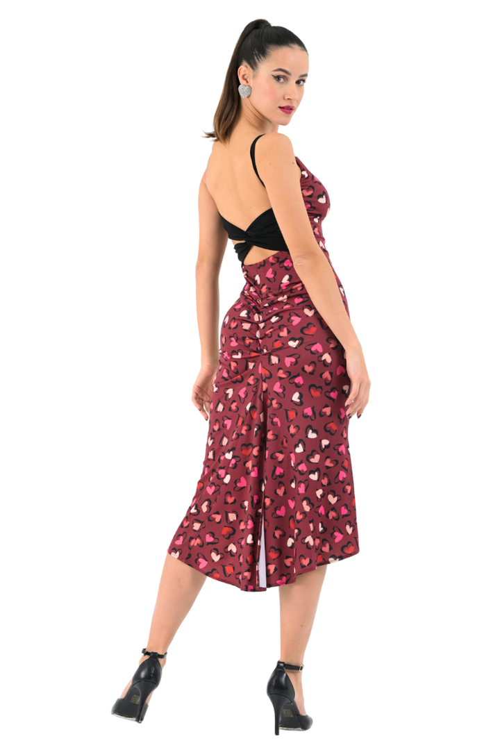 Heart Print Low Back Midi Fishtail Dress (XS,S,M,L,XL)