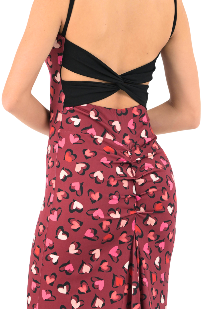 Heart Print Low Back Midi Fishtail Dress