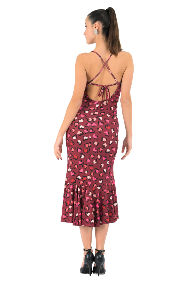 Heart Print Tango Dress with Ruffles