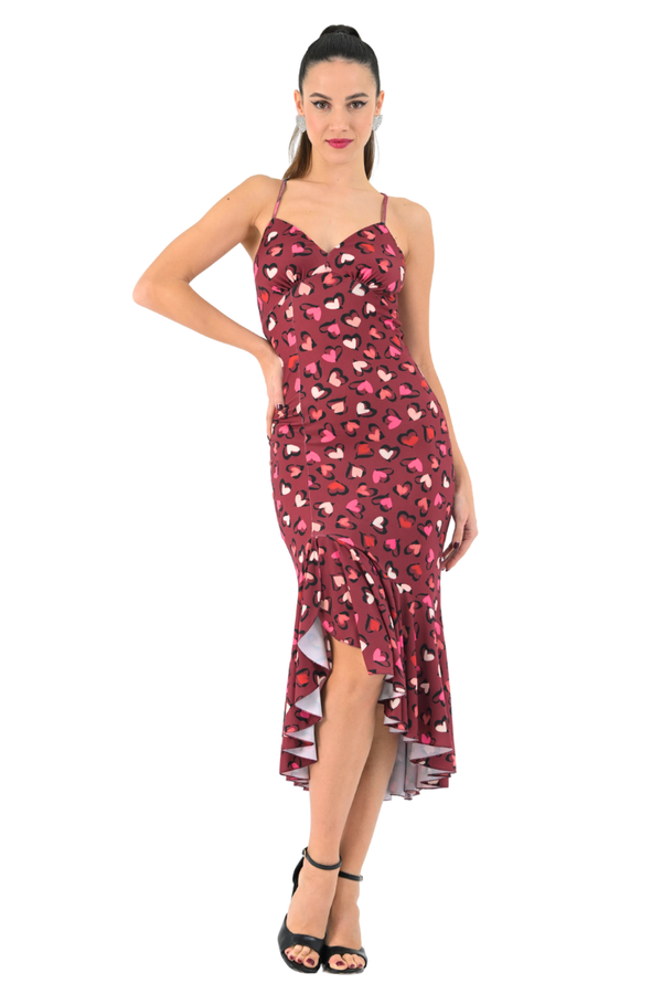 Heart Print Tango Dress with Ruffles