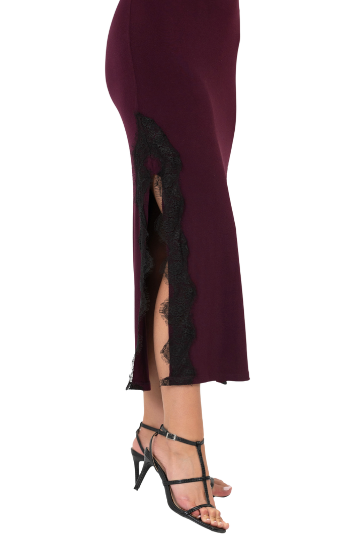 High Neck Open Back Tango Dress With Lace Trim