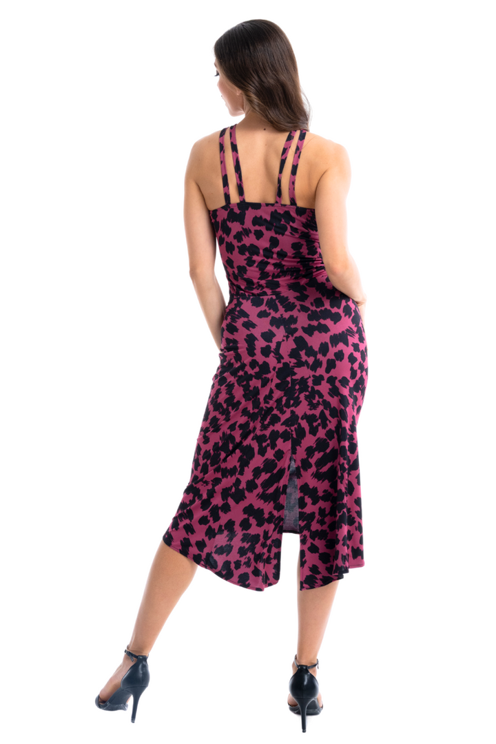 Hot Pink Animal Print Midi Tango Dress conDiva Hot Pink Animal Print Midi Tango Dress conDiva
