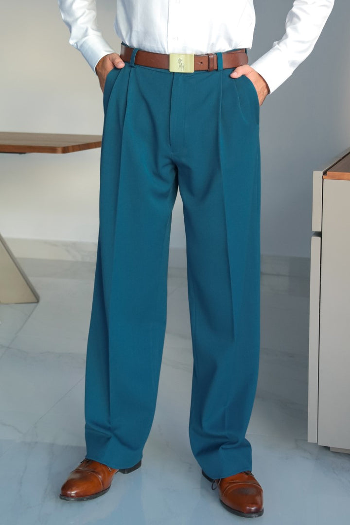 Petrol Blue Tango Pants With Two Pleats