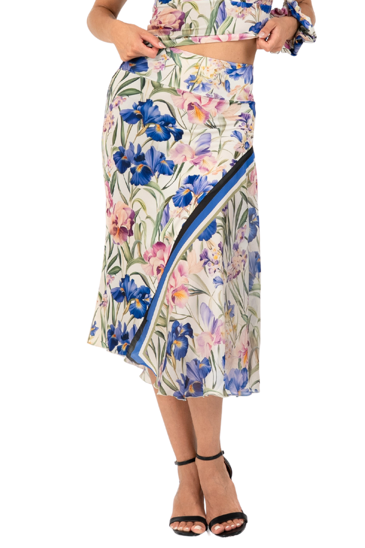 Iris Floral Print Asymmetric Midi Tango Skirt