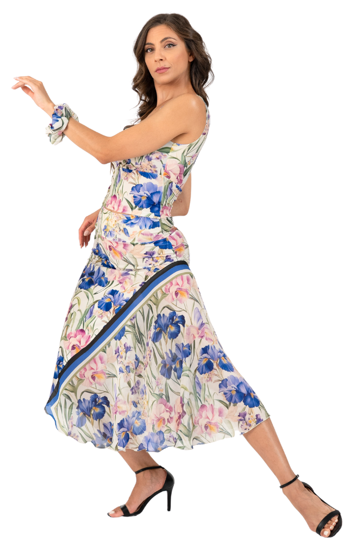Iris Floral Print Sweetheart Gathered Crop Top
