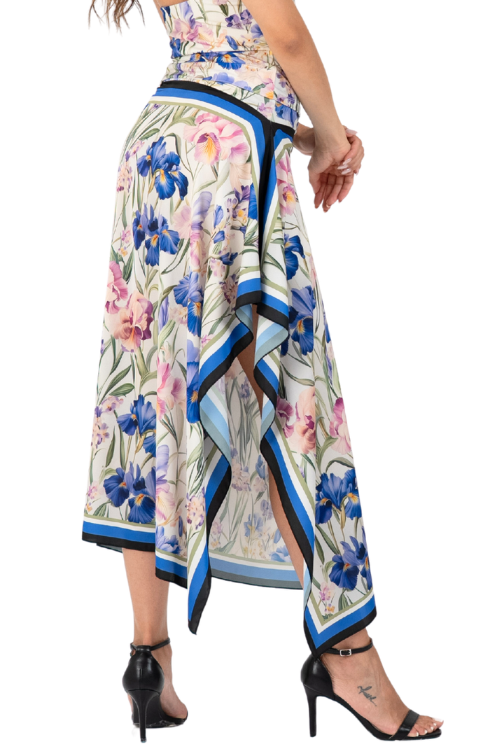 Iris Floral Print Handkerchief Midi Tango Skirt