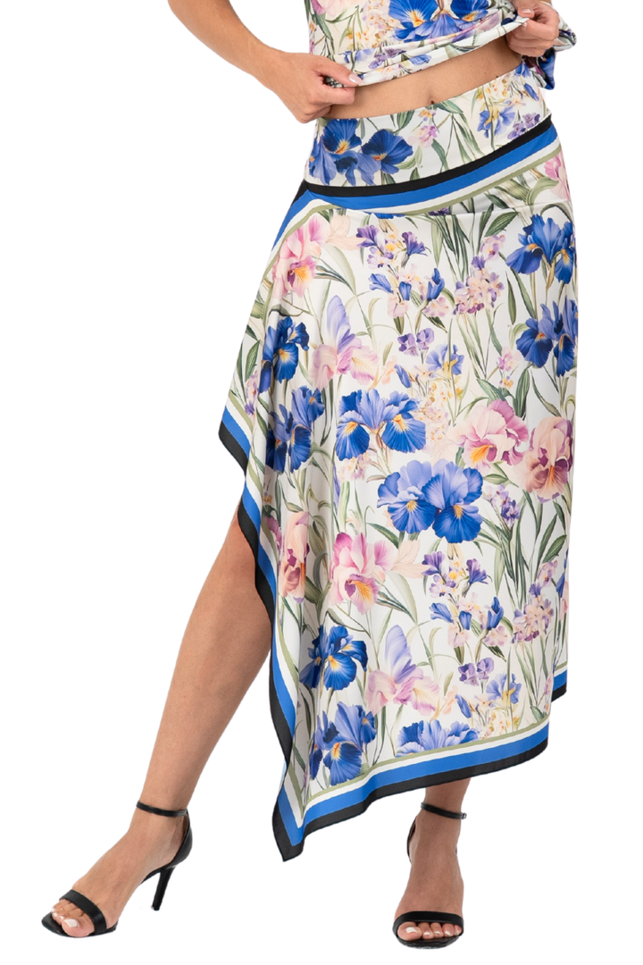 Iris Floral Print Handkerchief Midi Tango Skirt