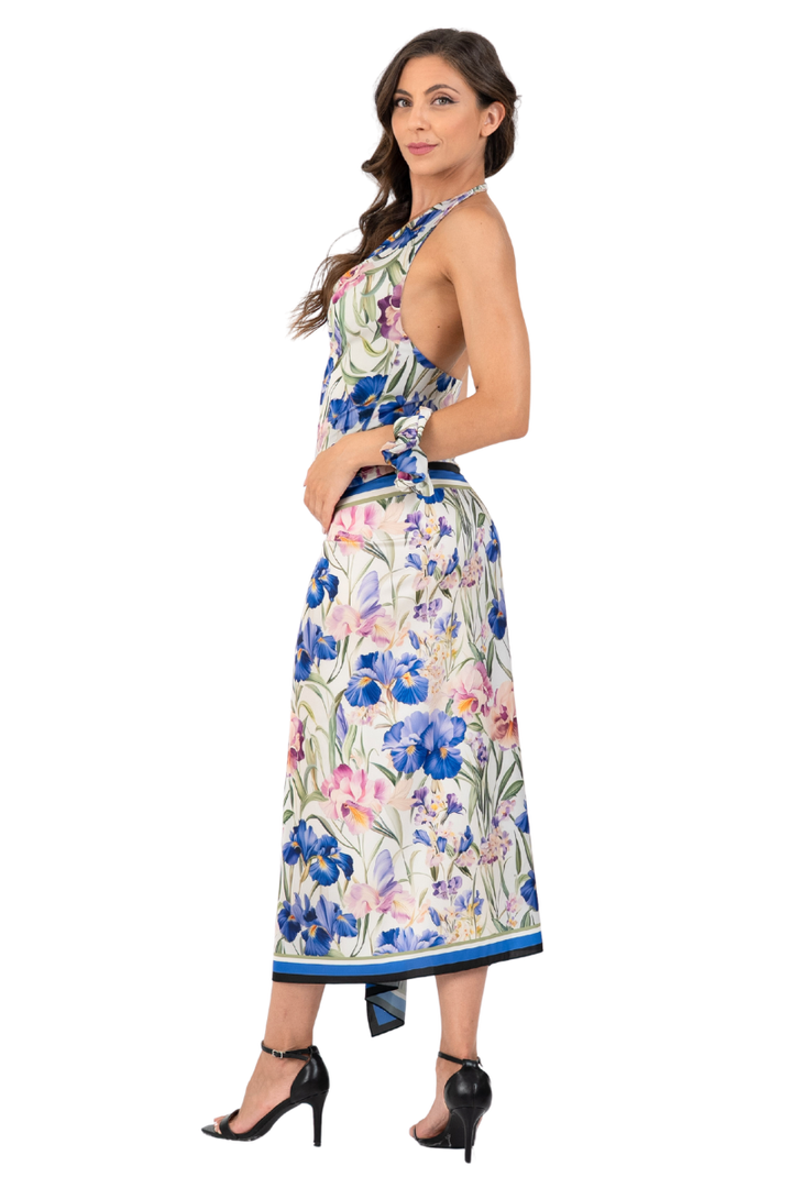Iris Floral Print Handkerchief Midi Tango Skirt