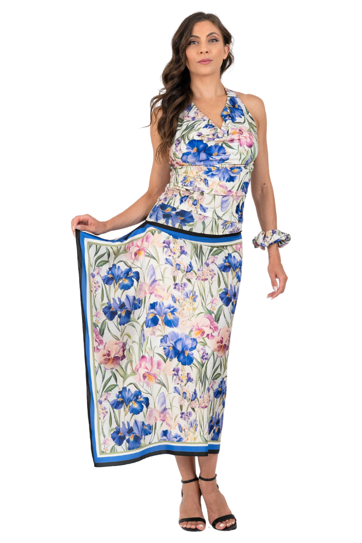 Iris Floral Print Handkerchief Midi Tango Skirt