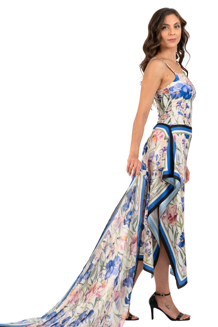 Iris Floral Print Muslin Scarf With Border