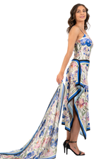 Load image into Gallery viewer, Iris Floral Print Muslin Scarf With Border