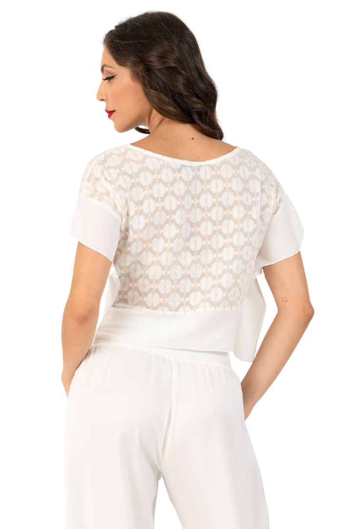 Ivory Embroidered Boxy Crop (S)