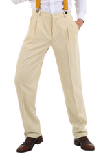 Load image into Gallery viewer, Bege Pinstriped Tango Pants With Two Pleats
