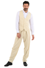 Load image into Gallery viewer, Beige Pinstriped Tango Pants With Two Inverted Pleats
