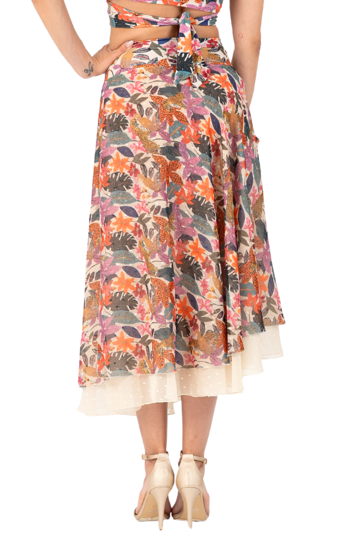 Jungle Print Two-layer Georgette Skirt