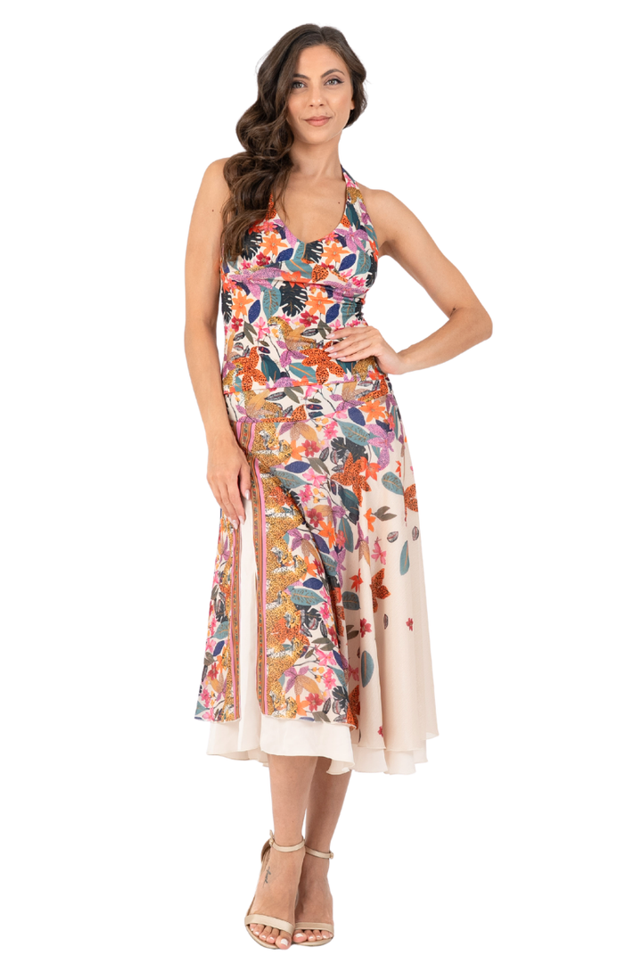 Jungle Print Two-layer Georgette & Satin Skirt