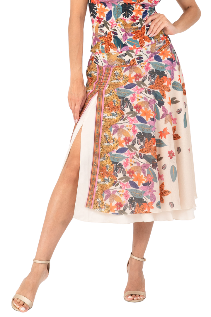 Jungle Print Two-layer Georgette & Satin Skirt