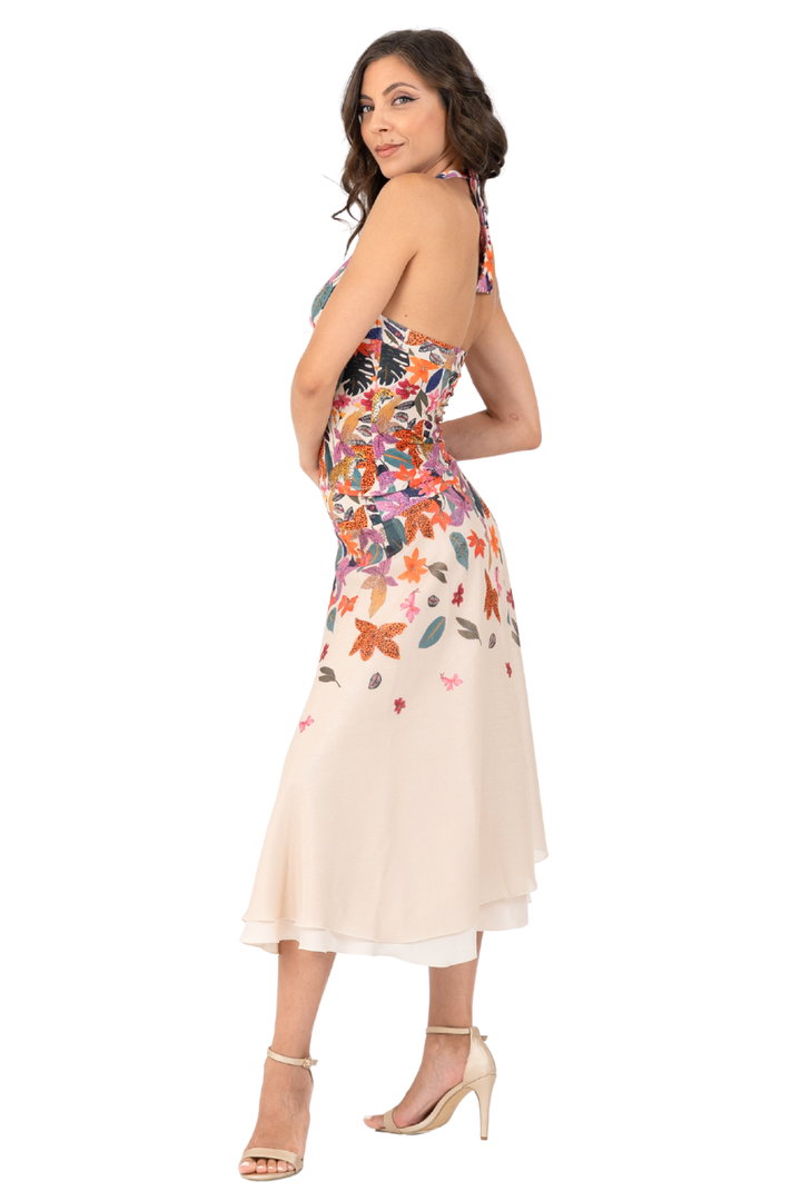 Jungle Print Two-layer Georgette & Satin Skirt