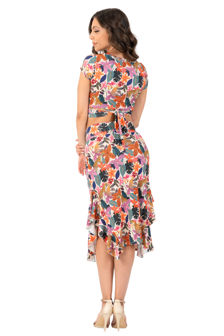 Jungle Print Skirt With Side Ruffles