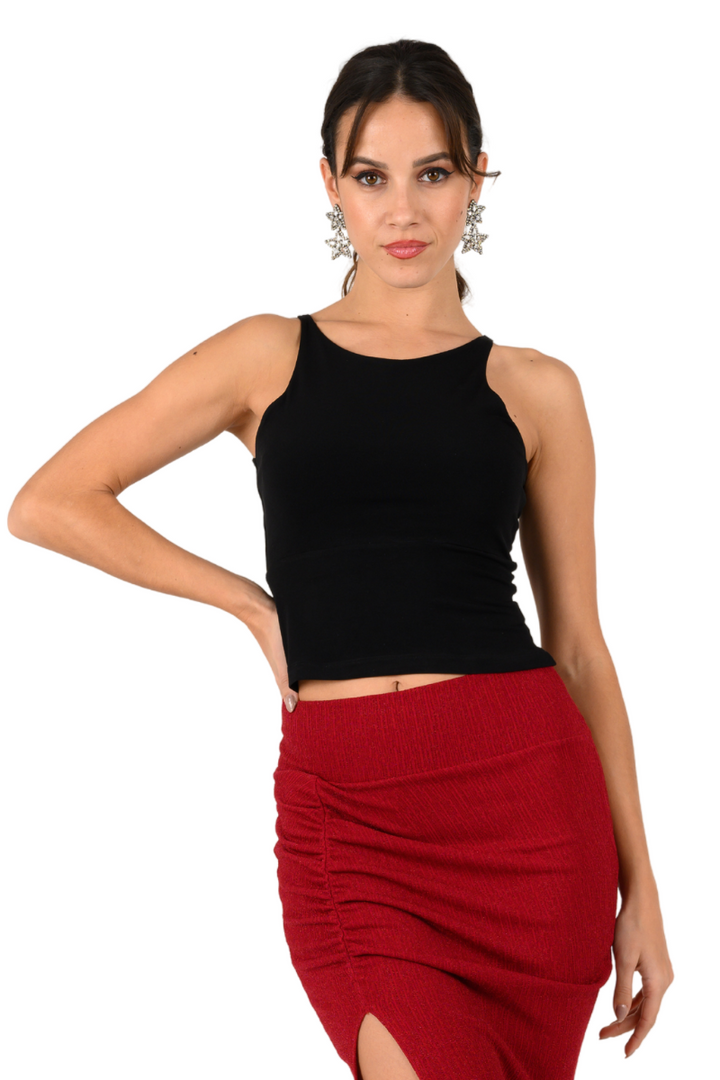 Black Keyhole Back Dance Sleeveless Crop Top