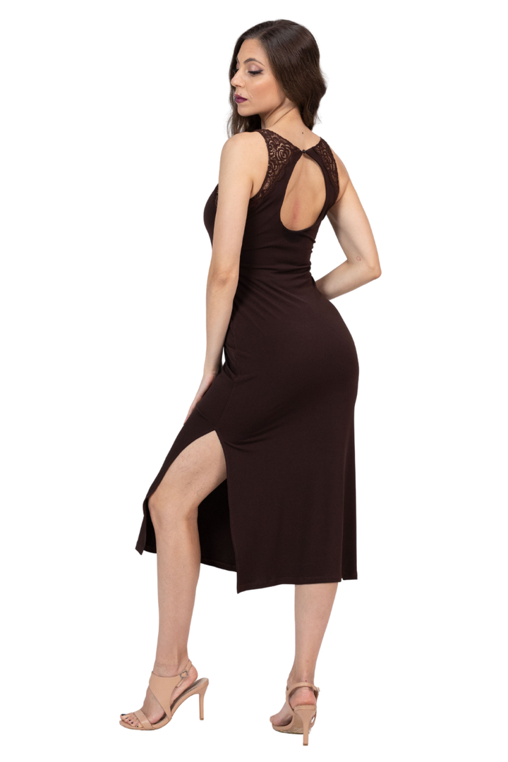 Keyhole Back Bodycon Dress With Lace