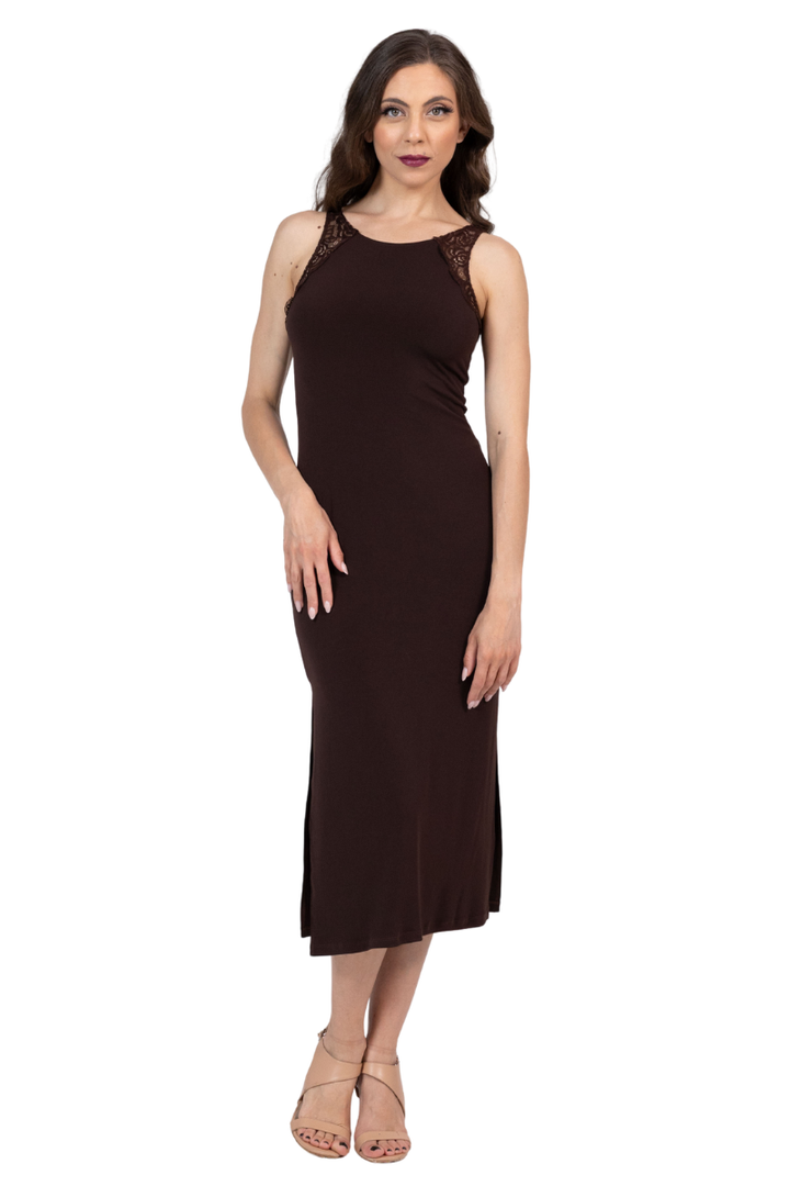 Keyhole Back Bodycon Dress With Lace