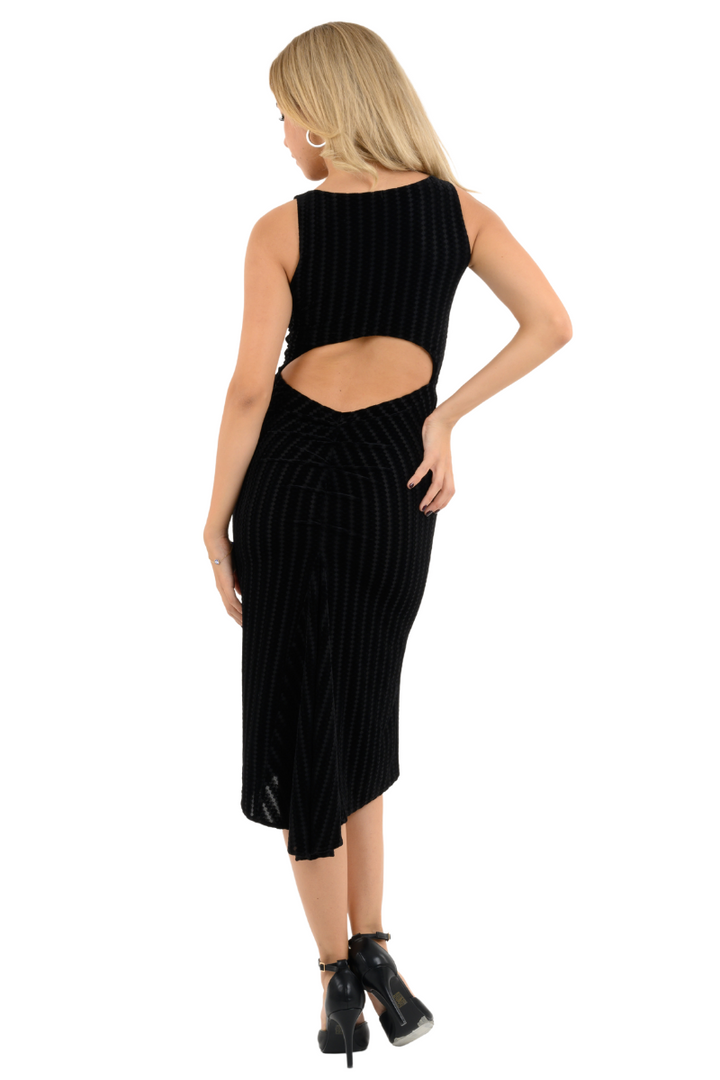 Keyhole Back Striped Velvet Fishtail Dress