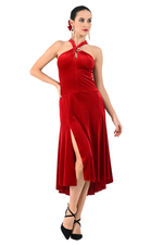 Load image into Gallery viewer, Keyhole Neckline Velvet Dress with Metallic Detail