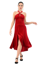 Load image into Gallery viewer, Keyhole Neckline Velvet Dress with Metallic Detail