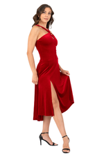 Load image into Gallery viewer, Keyhole Neckline Velvet Dress with Metallic Detail