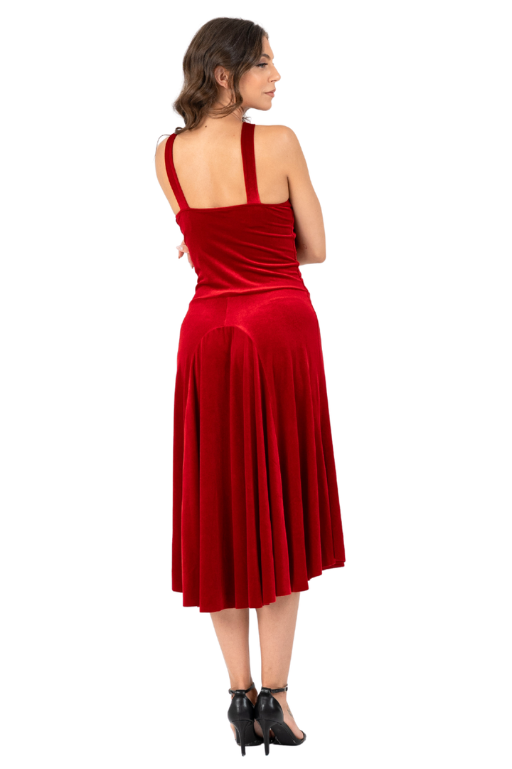 Keyhole Neckline Velvet Dress with Metallic Detail