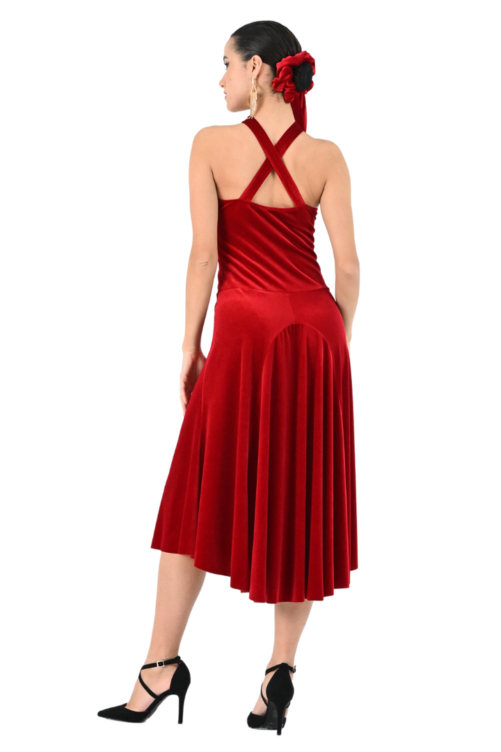 Keyhole Neckline Velvet Dress with Metallic Detail