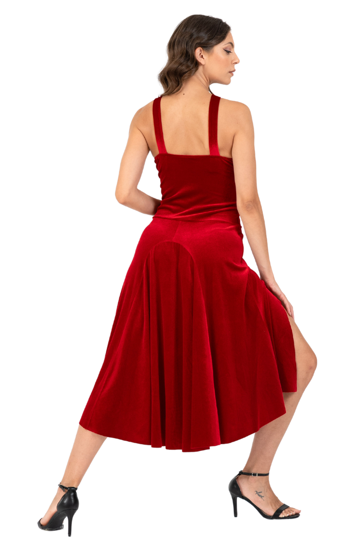 Keyhole Neckline Velvet Dress with Metallic Detail