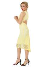 Load image into Gallery viewer, Yellow Lace Keyhole Back Fishtail Dress