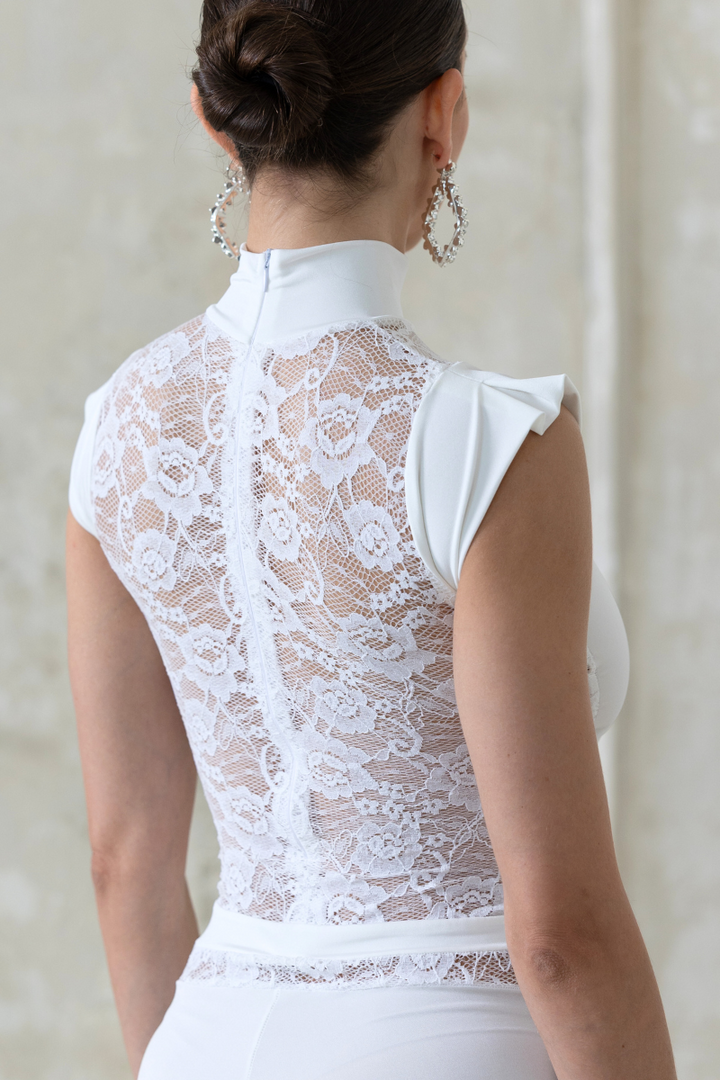 white lace dance dress ZALDITA Women's Single Long Sleeve Lace Leotard Dress Modern Dance Contemporary Lyrical Stage Costumes White M