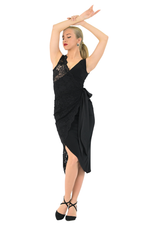 Load image into Gallery viewer, Black Lace Wrap Tango Dress